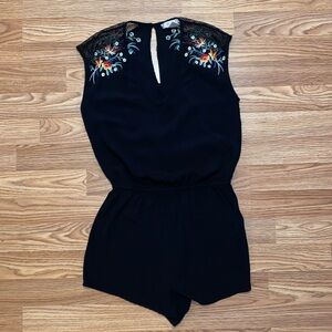 Adorable Black Embroidered Floral Romper